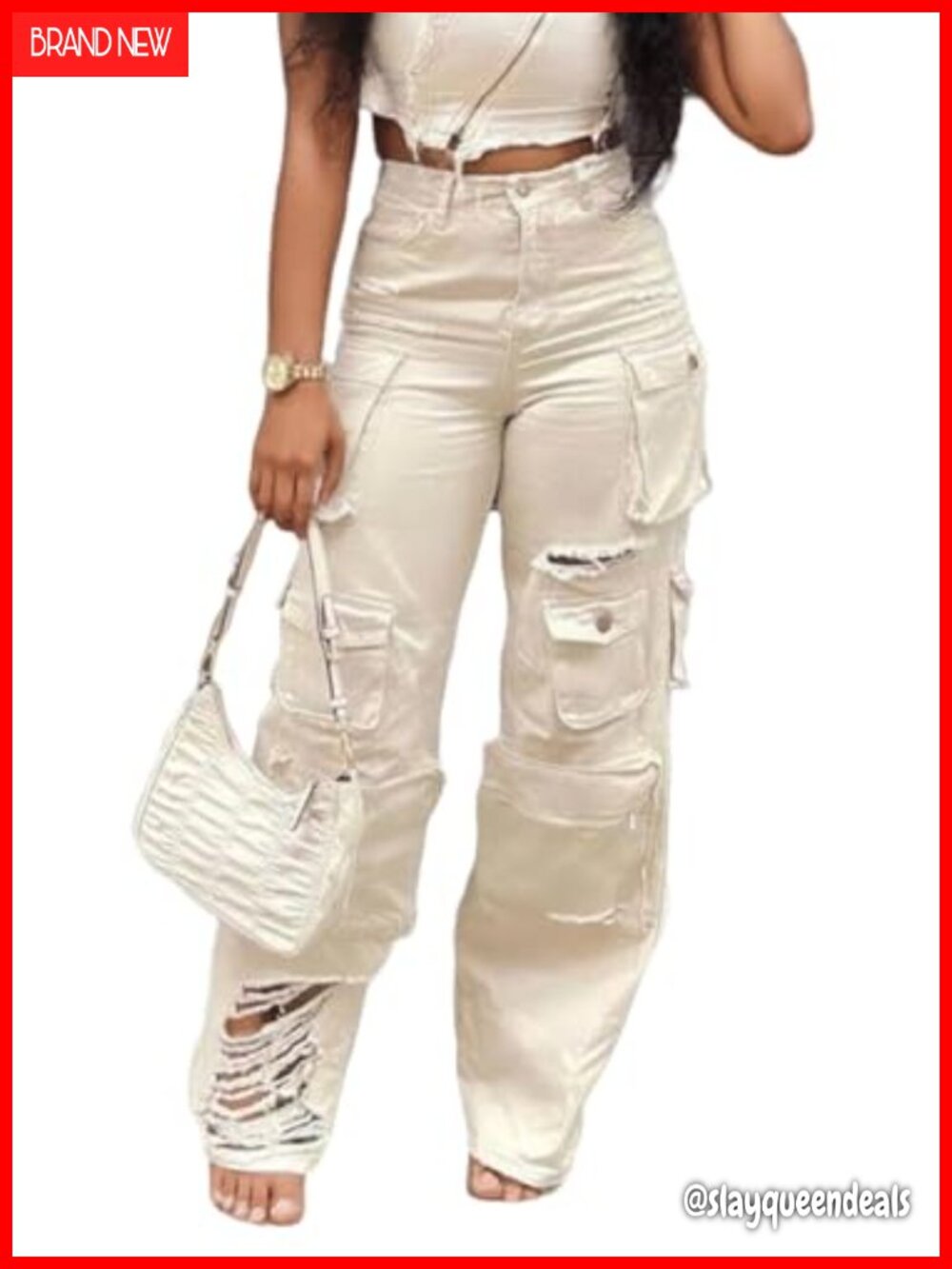 High Rise Baggy Cargo Jeans Wide Leg Multi Pocket Y2K Streetwear Women